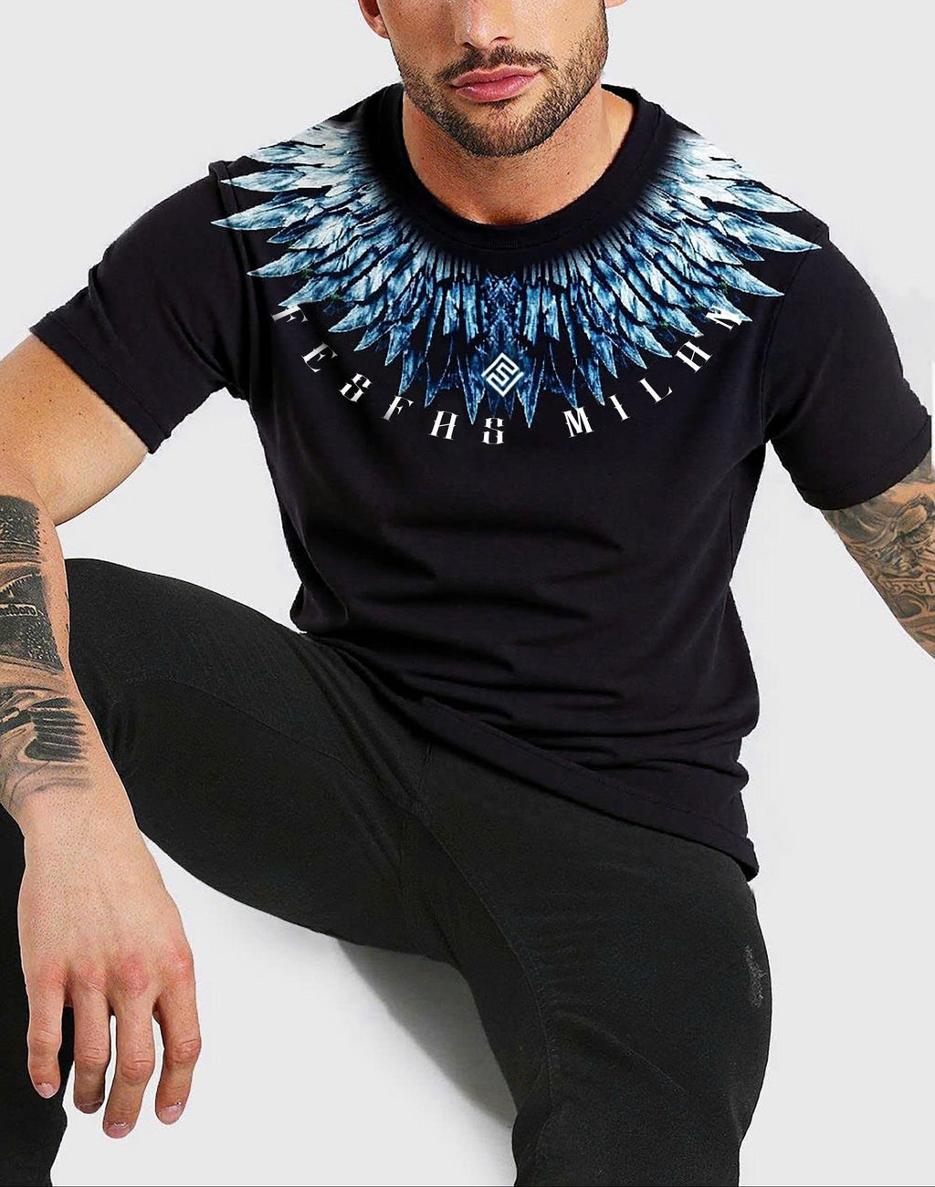 FesFas feathers-print T-shirt | Black