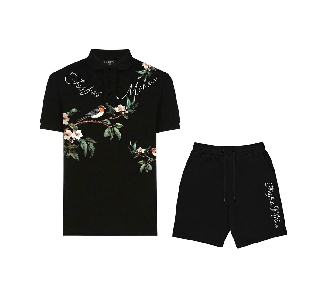 FesFas Floral Bird-print Polo Shirt | Black