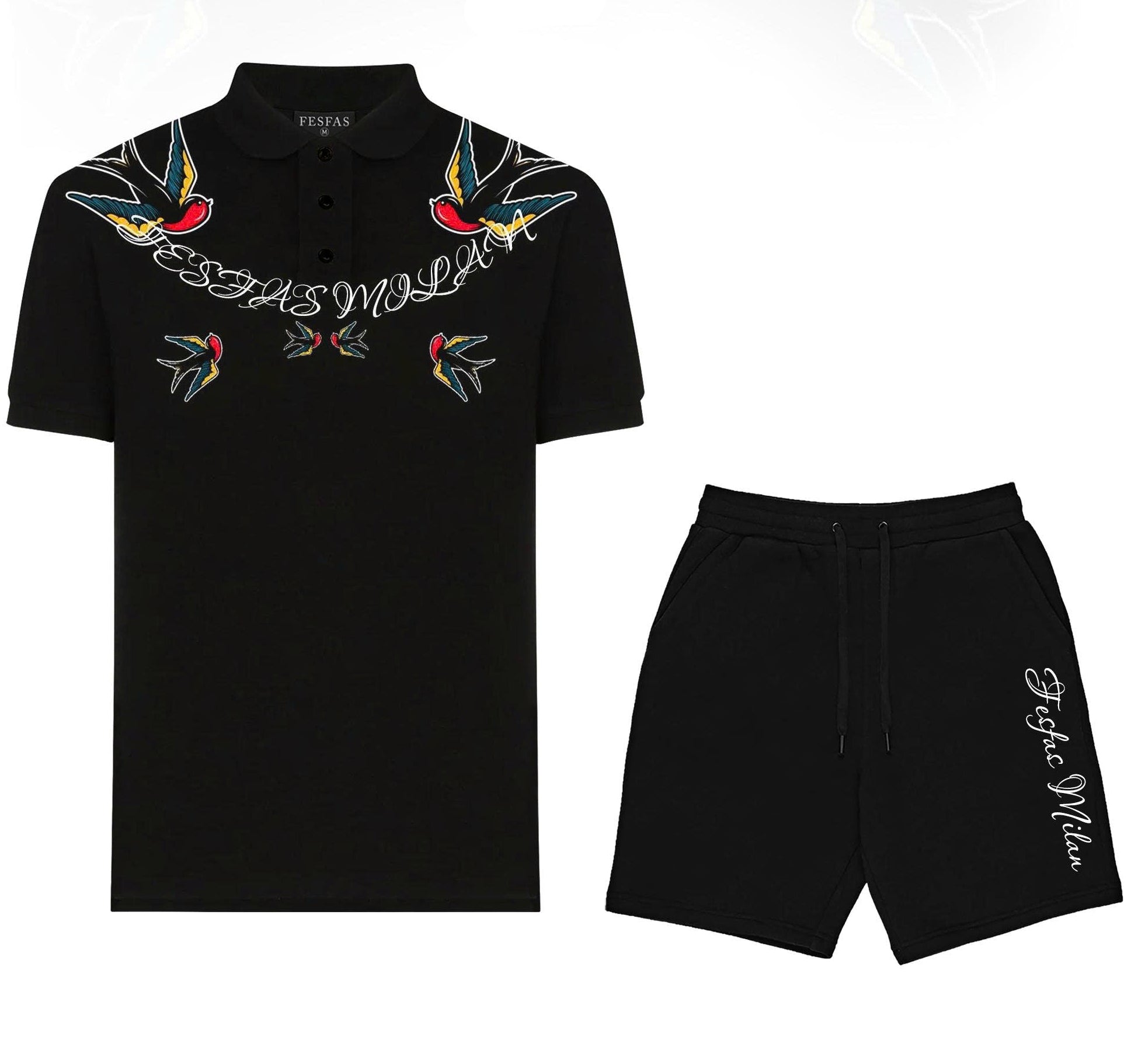 FesFas Swallow-print Polo Shirt | Black