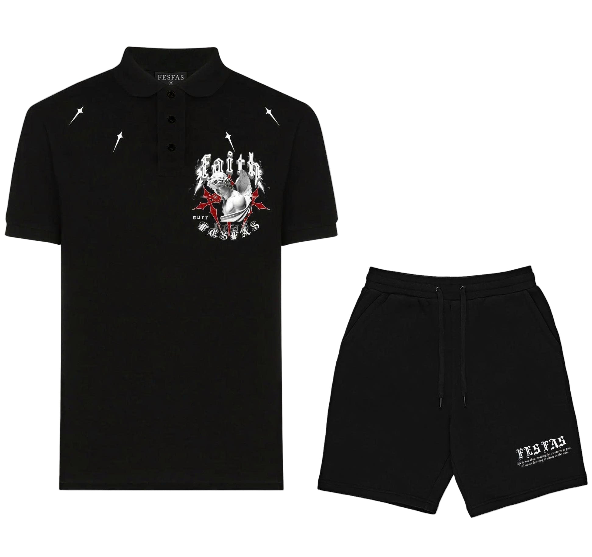 FesFas Angel-print Polo Shirt | Black