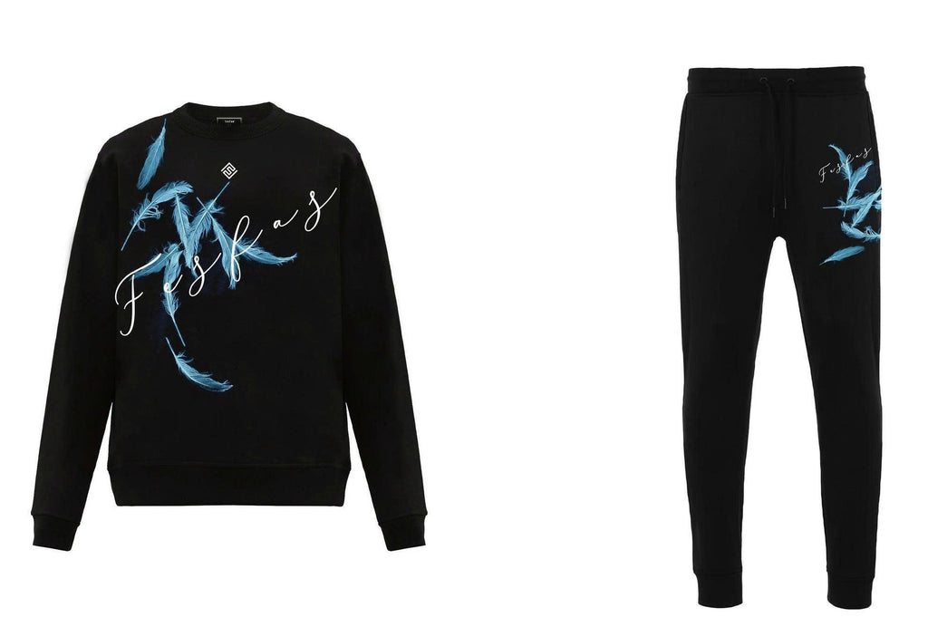 FesFas Feathers-print Sweatshirt Set | Black