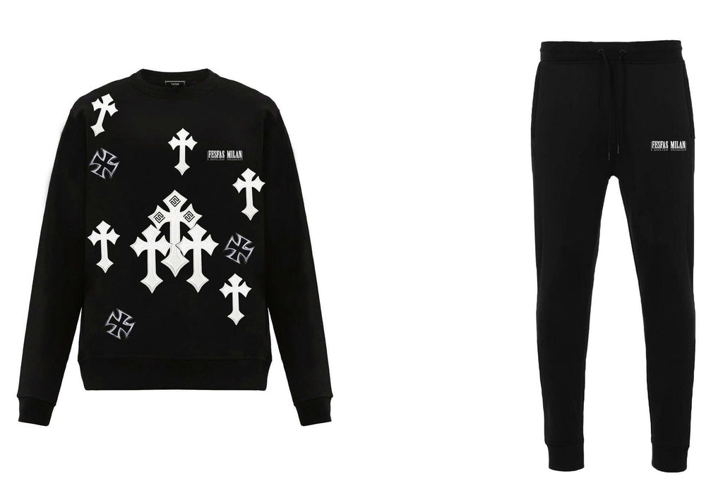 FesFas Cross-print Sweatshirt Set | Black