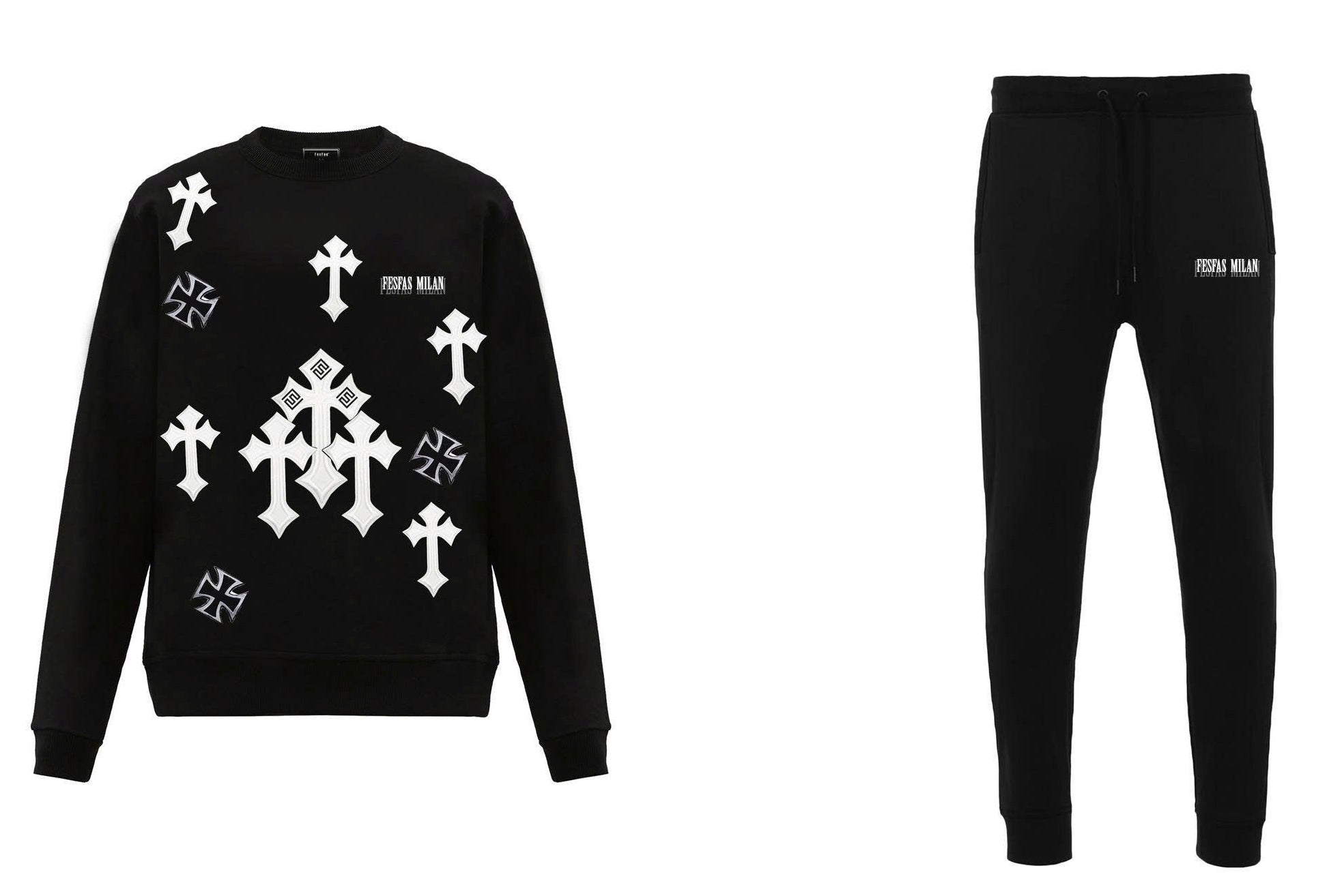 FesFas Cross-print Sweatshirt Set | Black