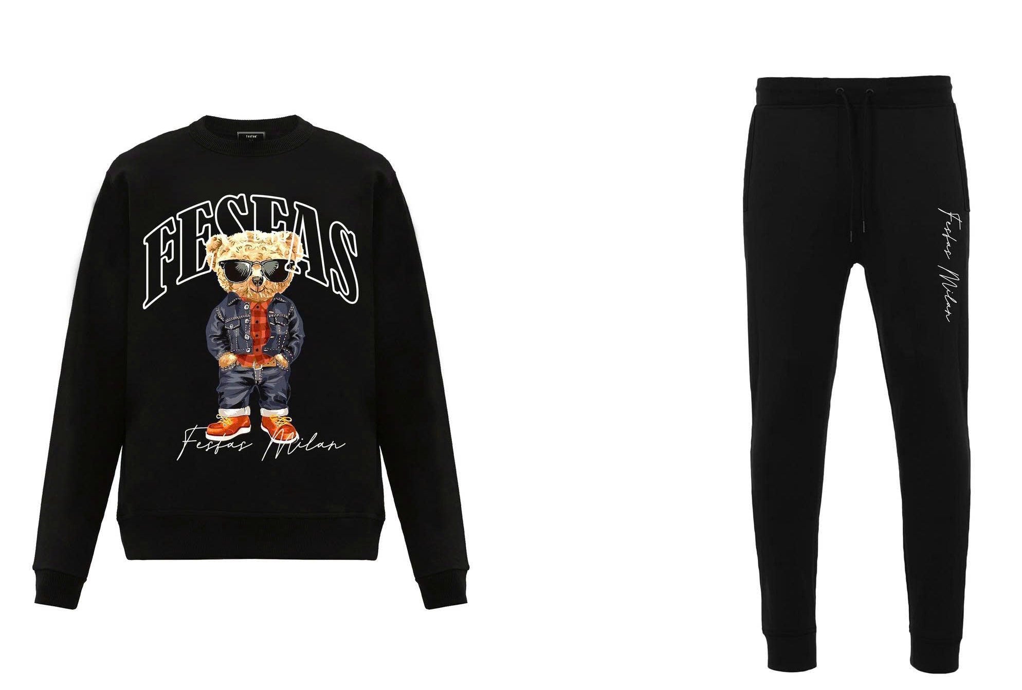FesFas Bear-print Sweatshirt Set | Black