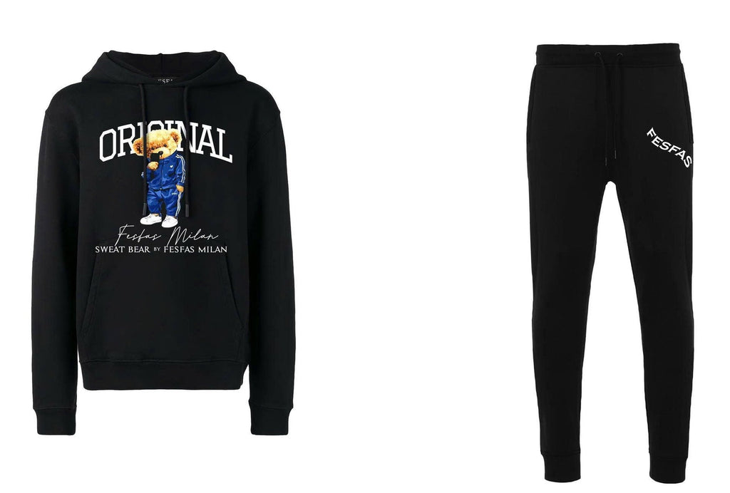FesFas Bear-print Hoodie Set | Black