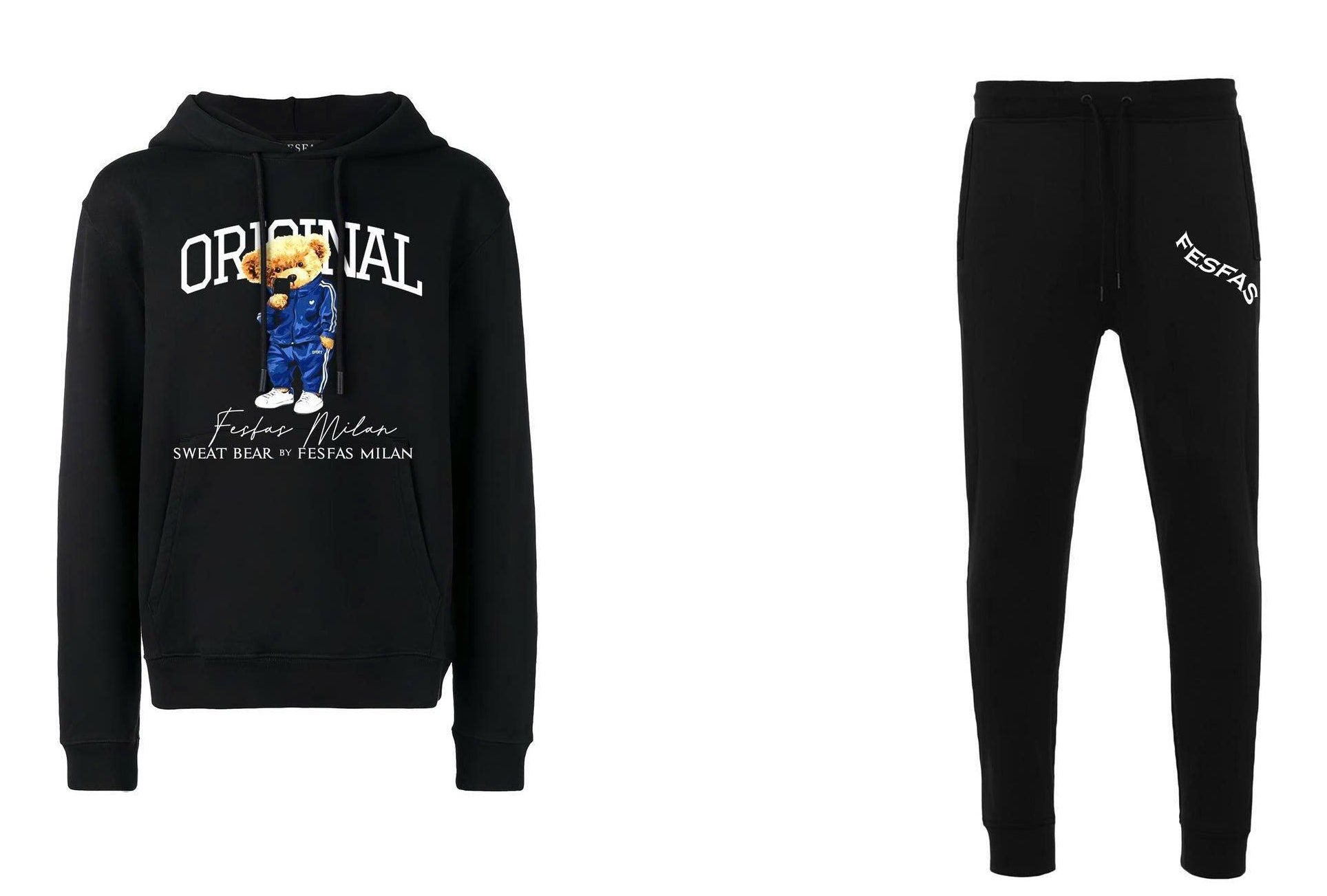 FesFas Bear-print Hoodie Set | Black