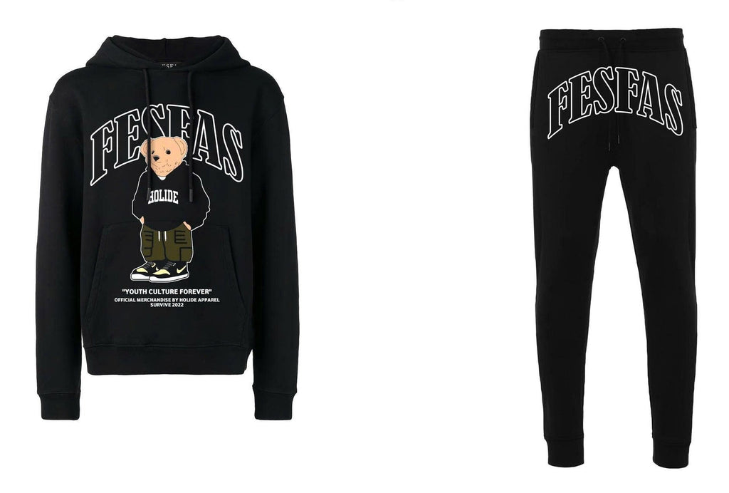 FesFas Bear-print Hoodie Set | Black