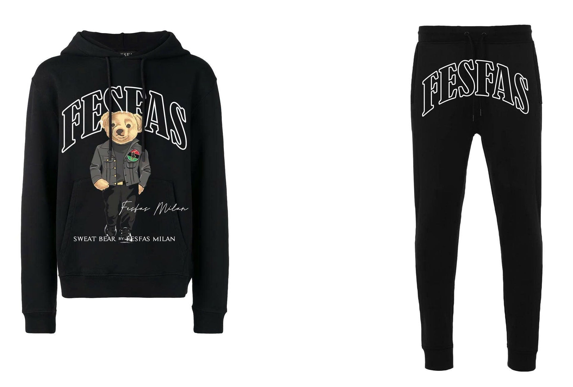 FesFas Bear-print Hoodie Set | Black