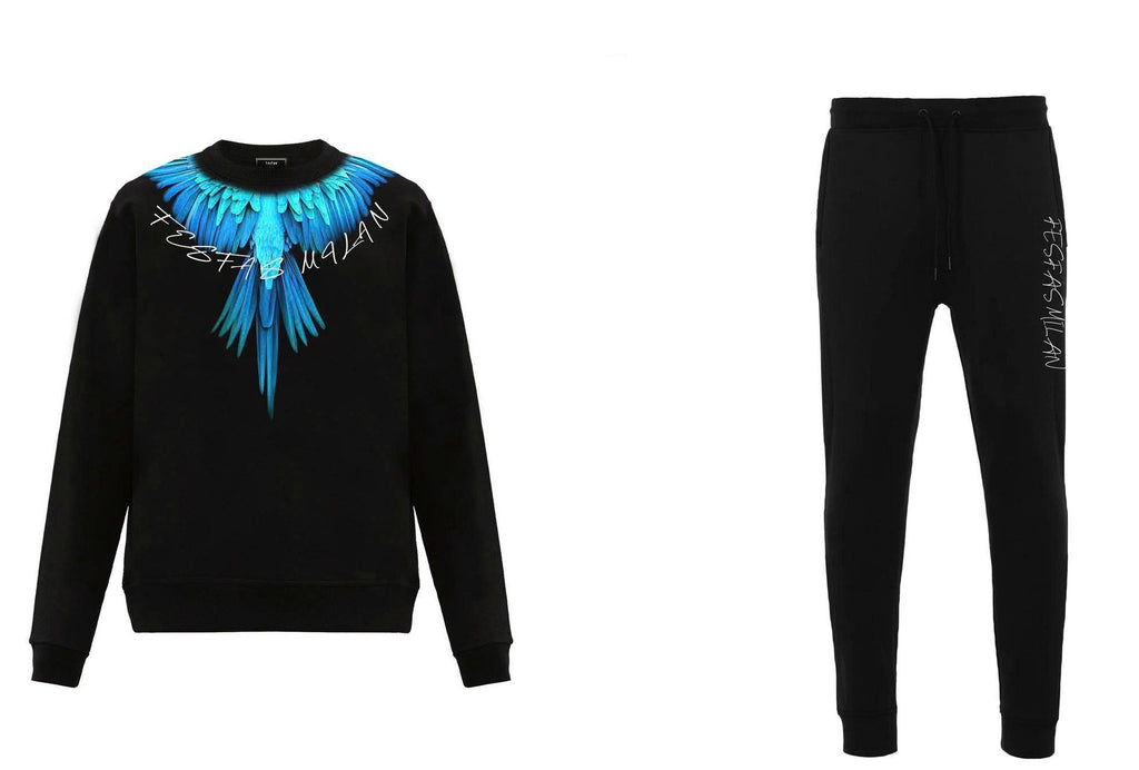 FesFas Feathers-print Sweatshirt Set | Black