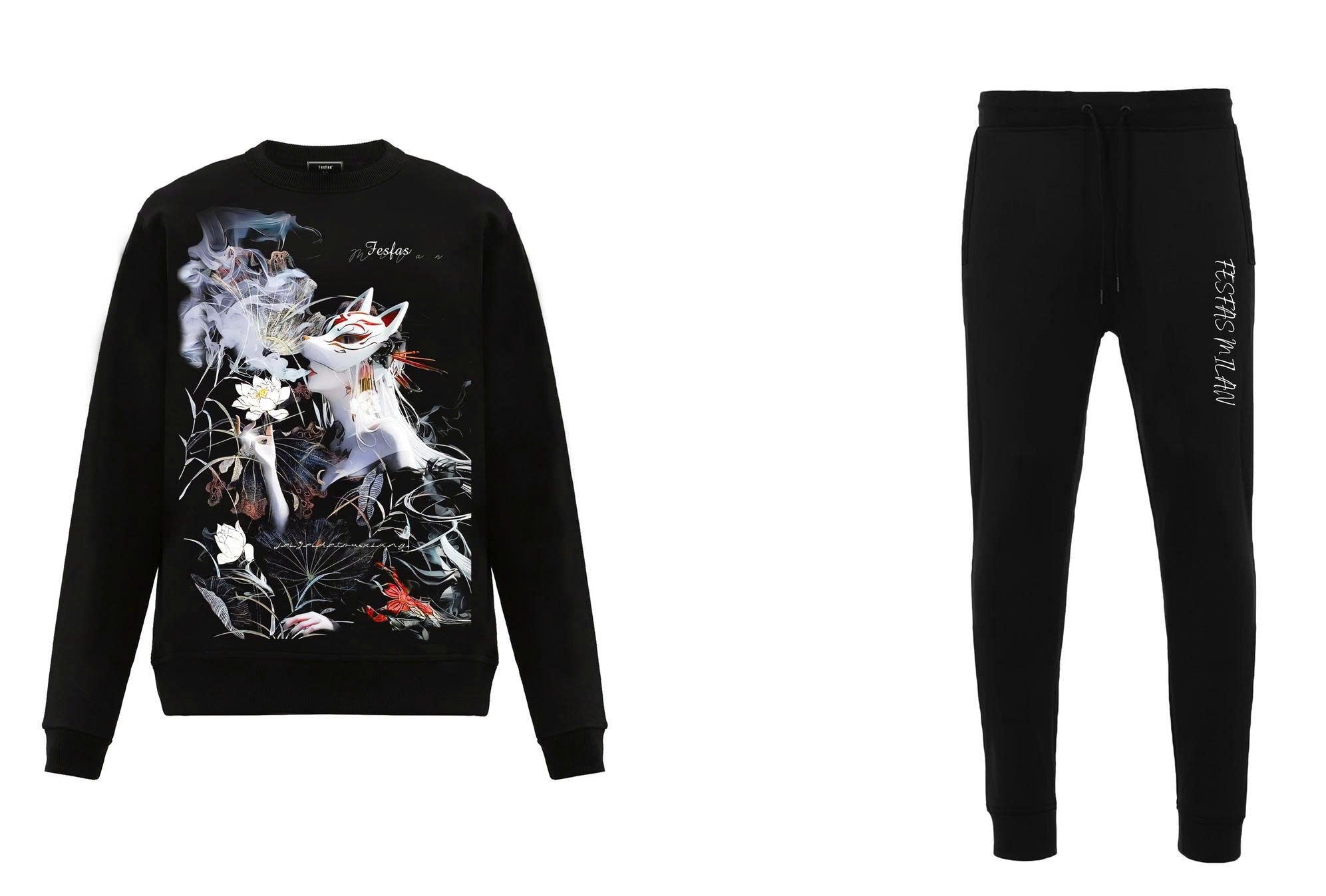 FesFas Tattoo-print Sweatshirt Set | Black
