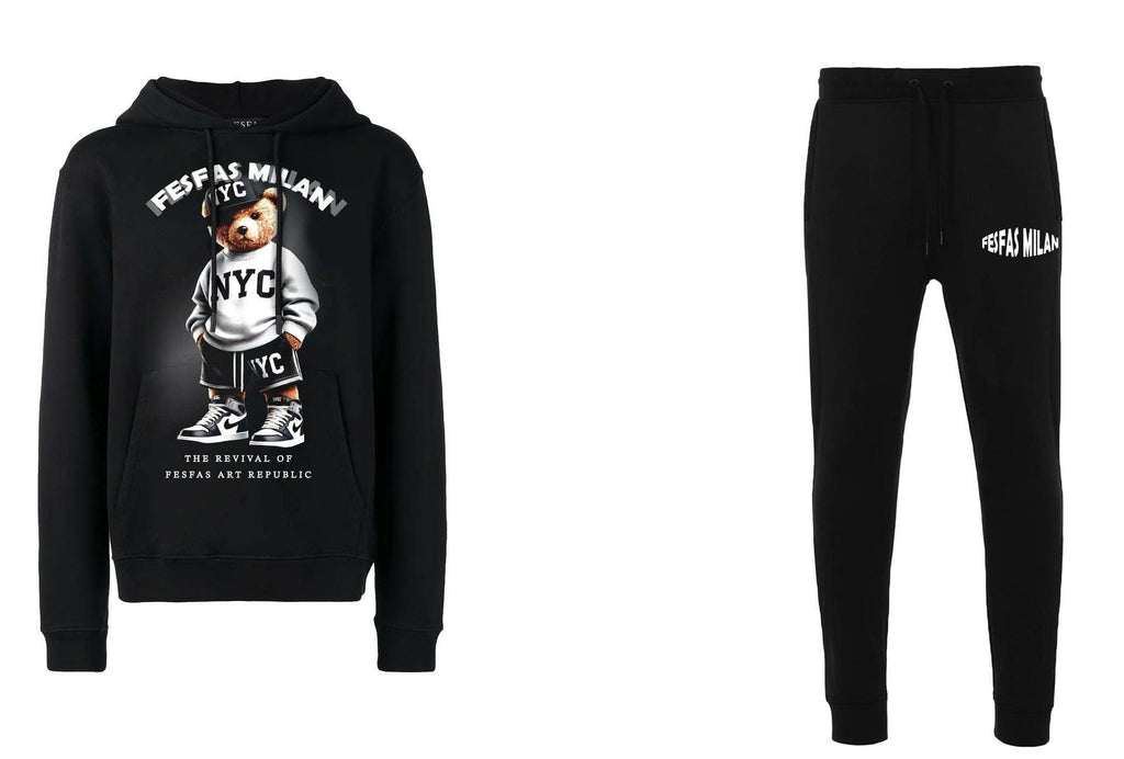 FesFas Bear-print Hoodie Set | Black