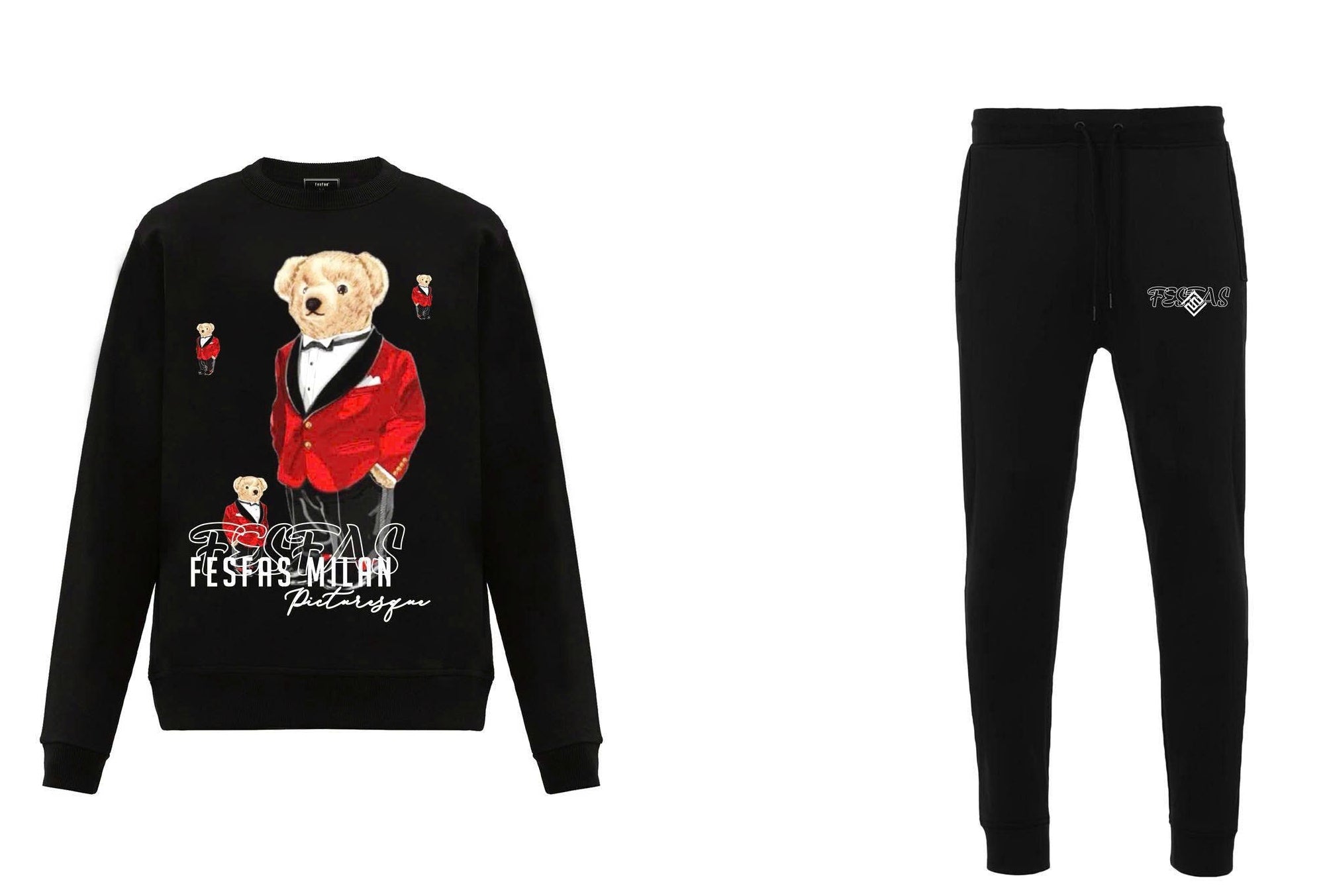 FesFas Bear-print Sweatshirt Set | Black
