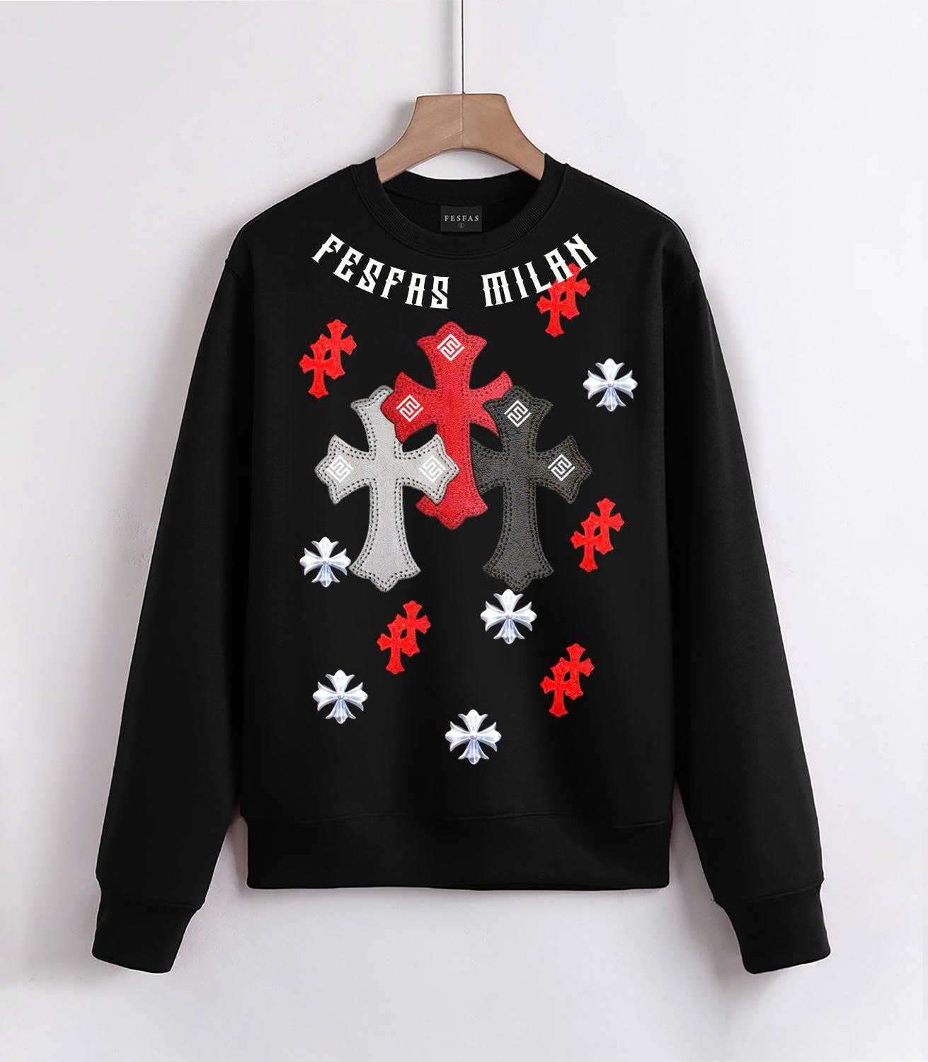 FesFas Cross-print Sweatshirt Set | Black