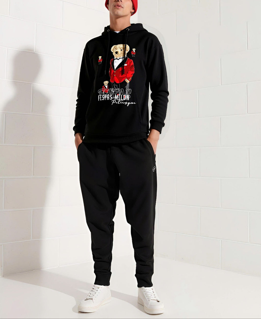 FesFas Bear-print Hoodie Set | Black