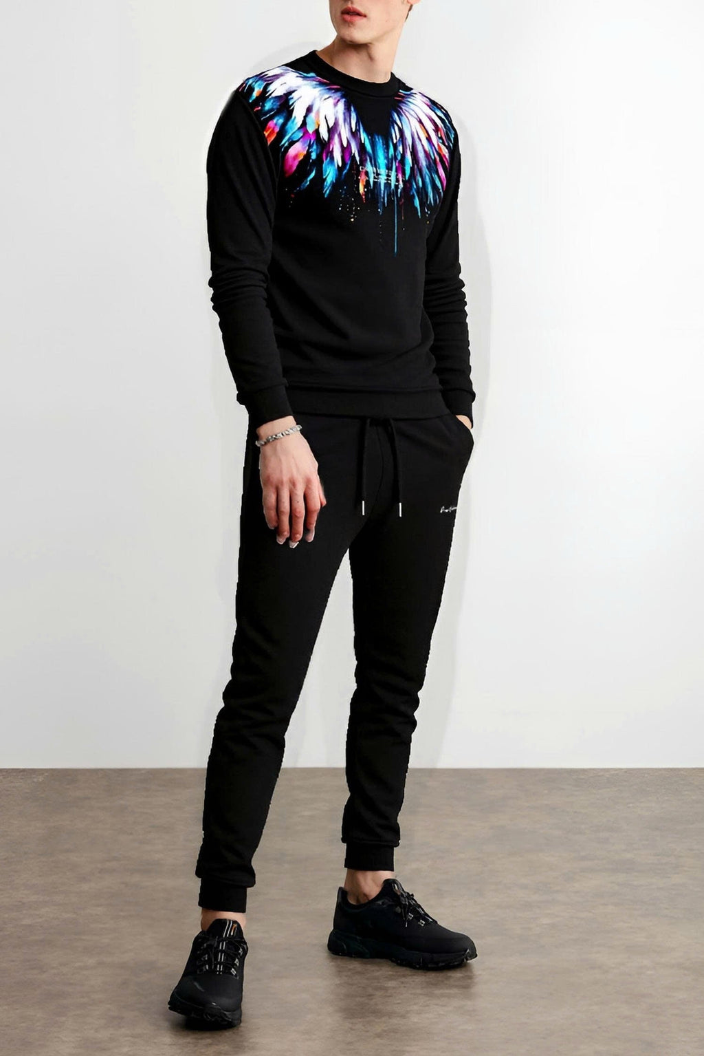 FesFas Feathers-print Sweatshirt Set | Black