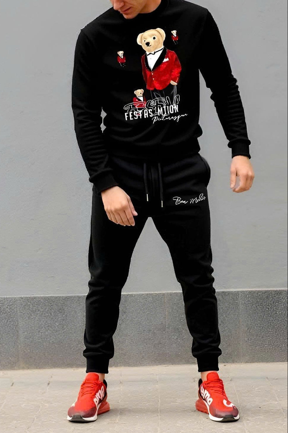 FesFas Bear-print Sweatshirt Set | Black