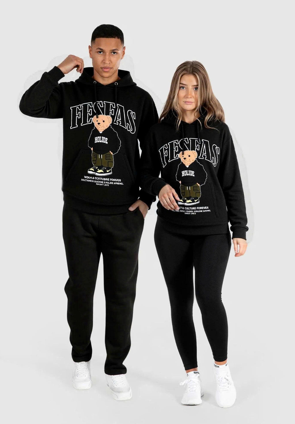FesFas Bear-print Hoodie Set | Black