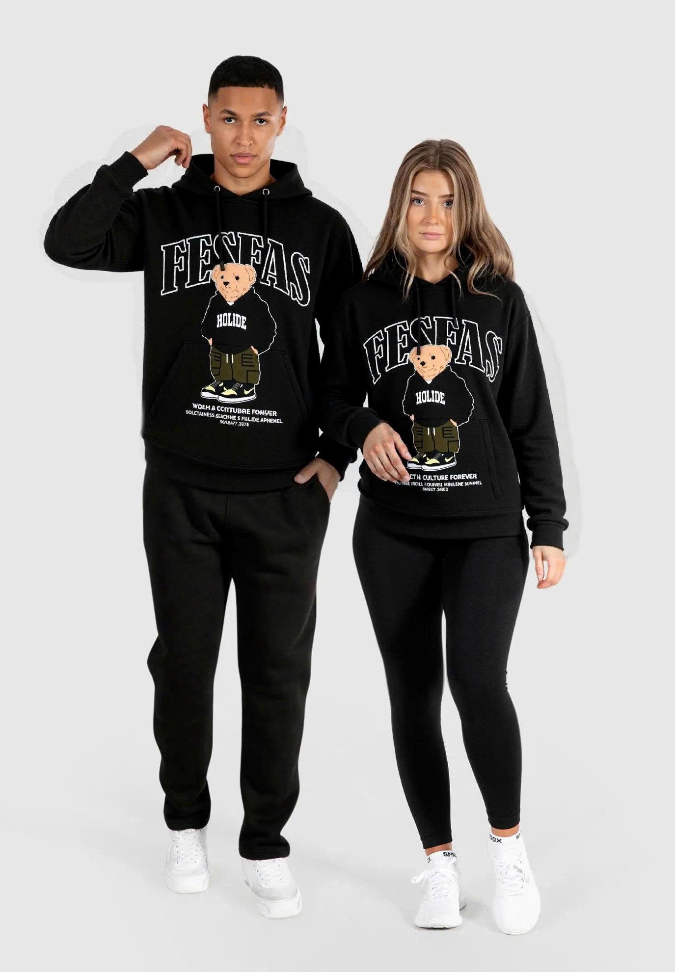 FesFas Bear-print Hoodie Set | Black