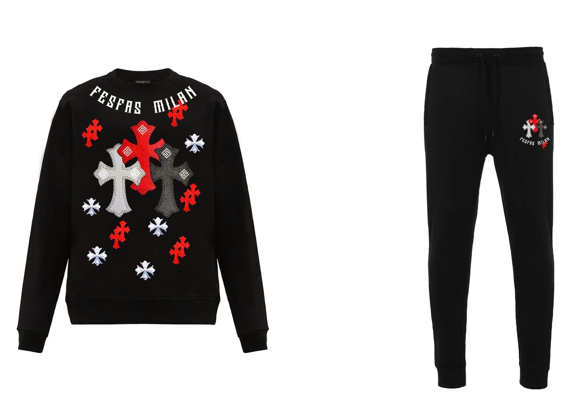 FesFas Cross-print Sweatshirt Set | Black