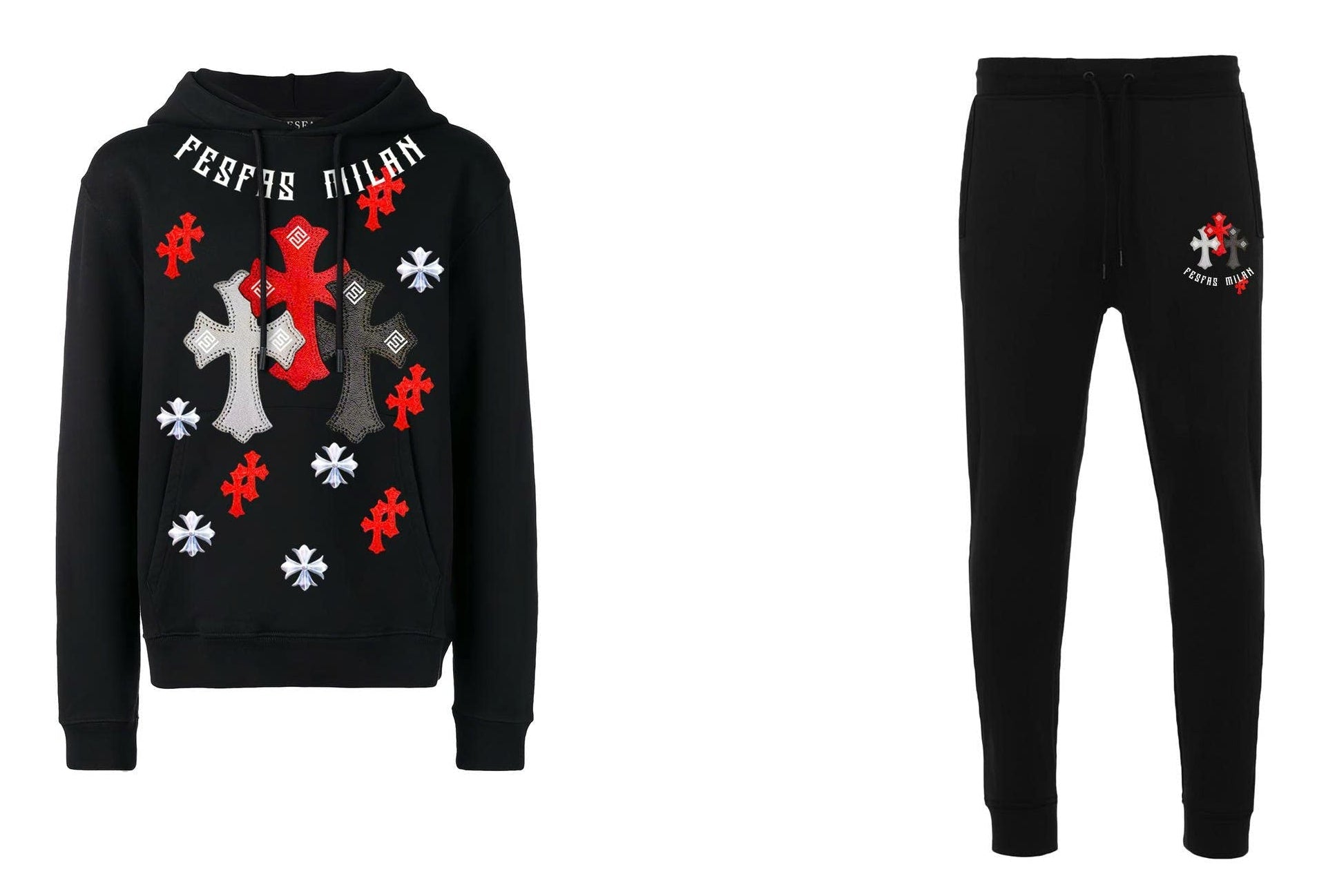 FesFas Cross-print Hoodie Set | Black