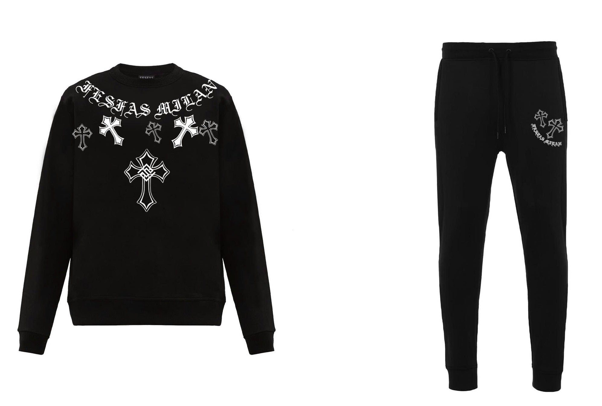 FesFas Cross-print Sweatshirt Set | Black