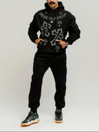 FesFas Cross-print Hoodie Set | Black