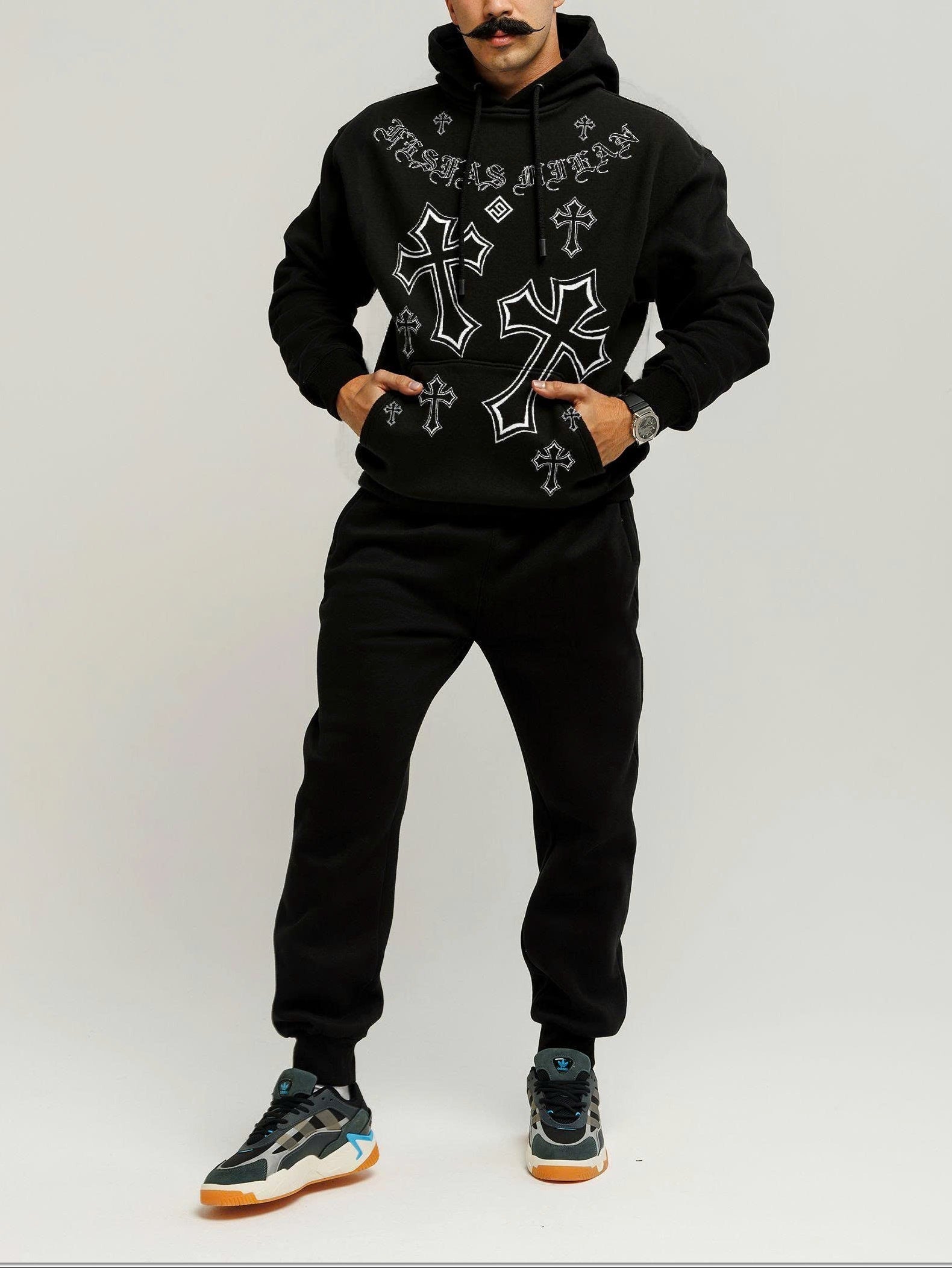 FesFas Cross-print Hoodie Set | Black
