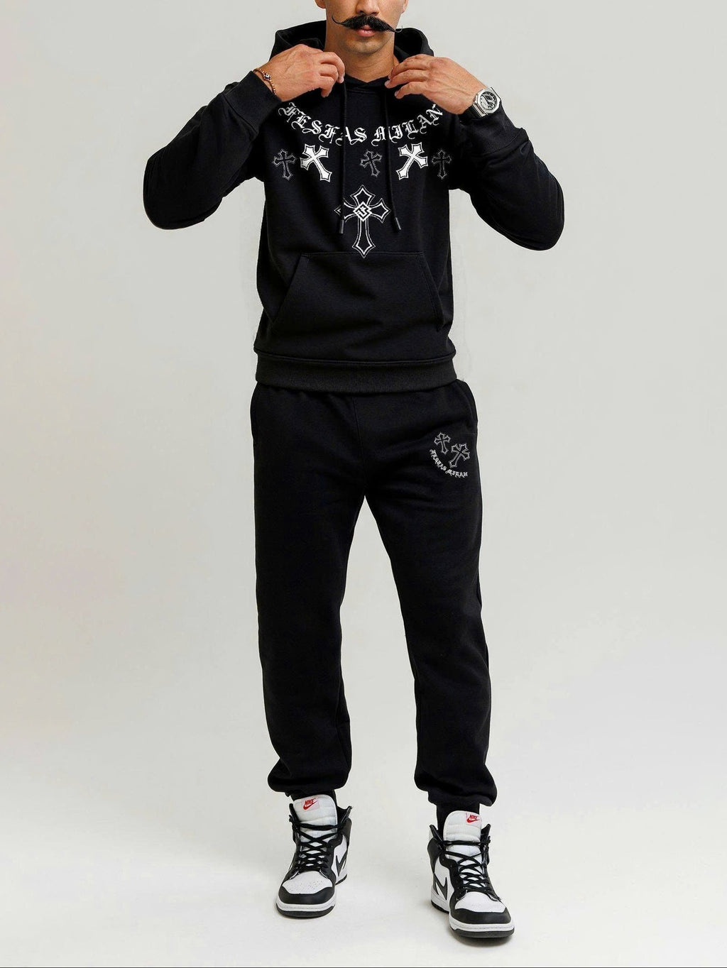 FesFas Cross-print Hoodie Set | Black