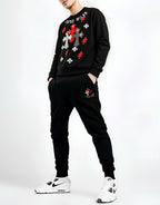 FesFas Cross-print Sweatshirt Set | Black