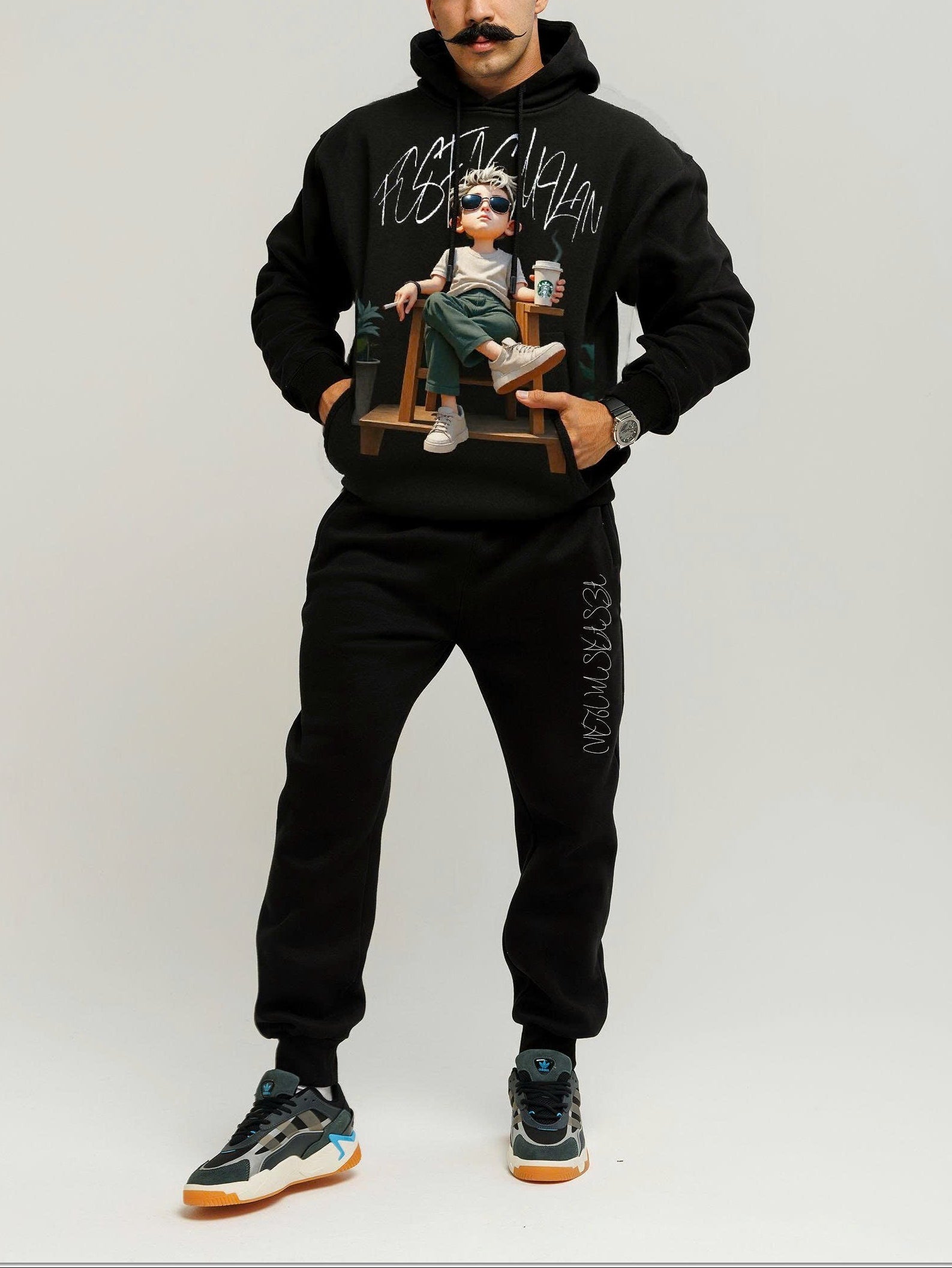 FesFas Boy-print Hoodie Set | Black