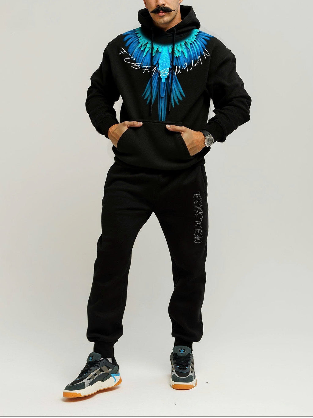 FesFas Wings-print Hoodie Set | Black