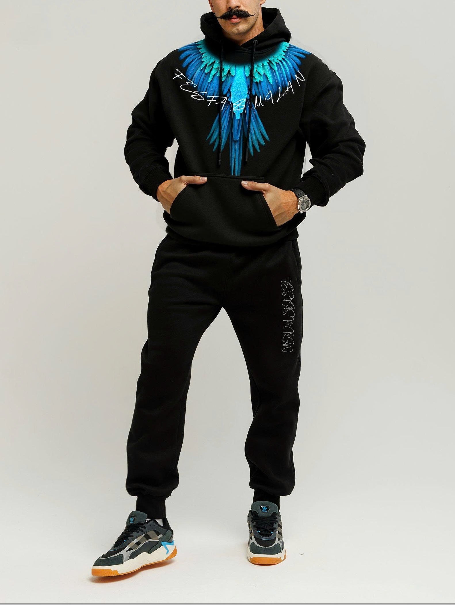 FesFas Wings-print Hoodie Set | Black