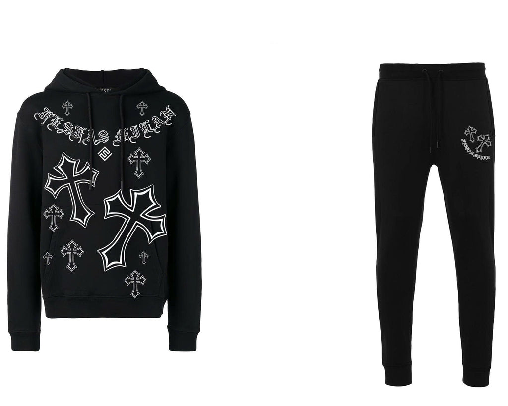 FesFas Cross-print Hoodie Set | Black