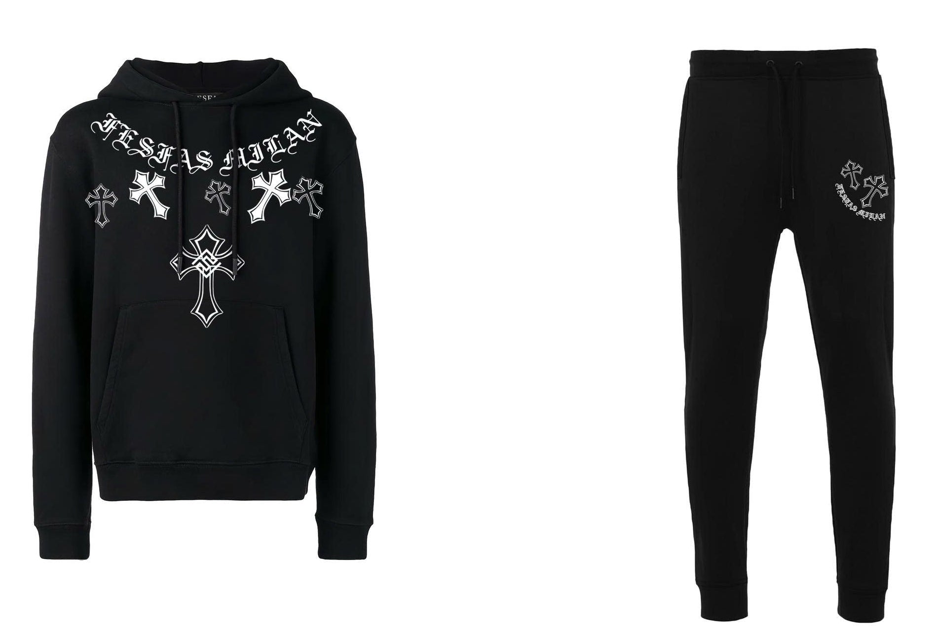 FesFas Cross-print Hoodie Set | Black