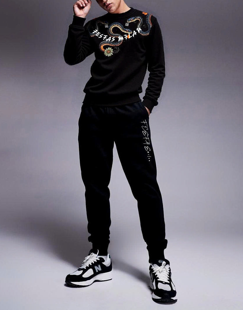 FesFas Snake-print Sweatshirt Set | Black