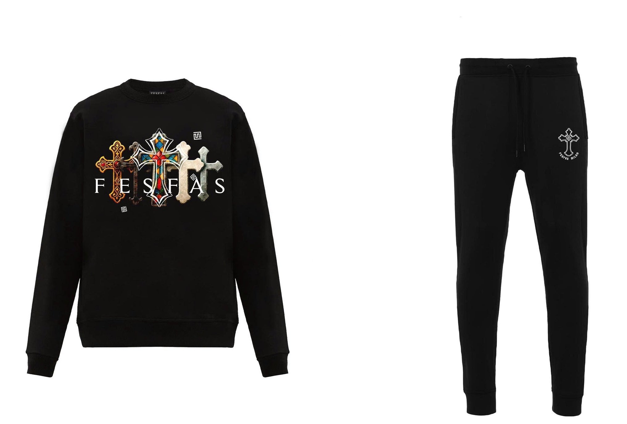 FesFas Cross-print Sweatshirt Set | Black
