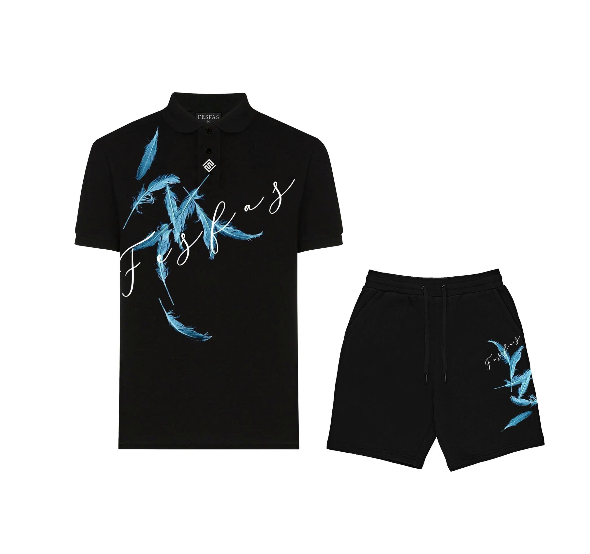 FesFas Feather-print Polo Shirt | Black