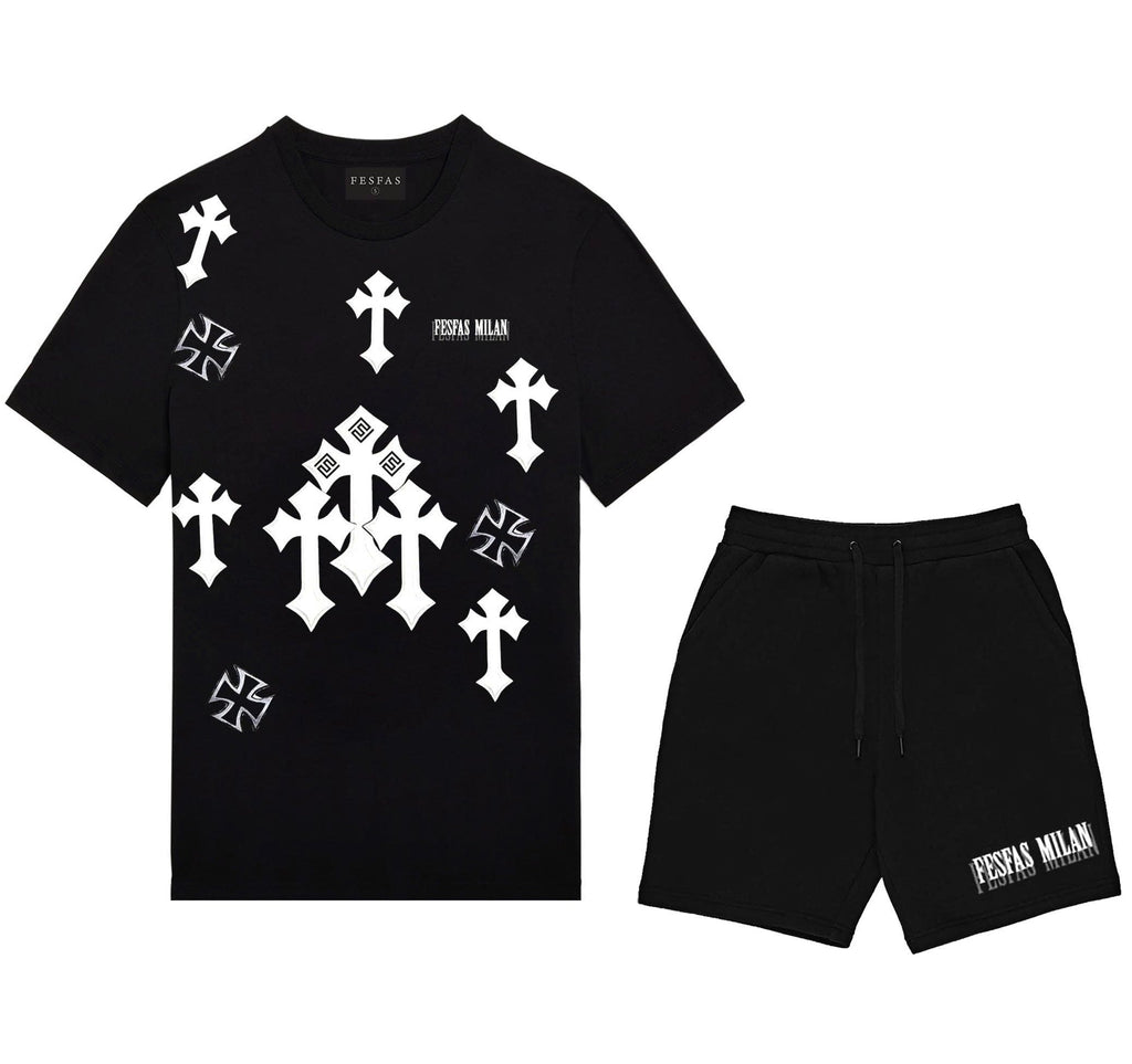 FesFas cross-print T-shirt Set | Black