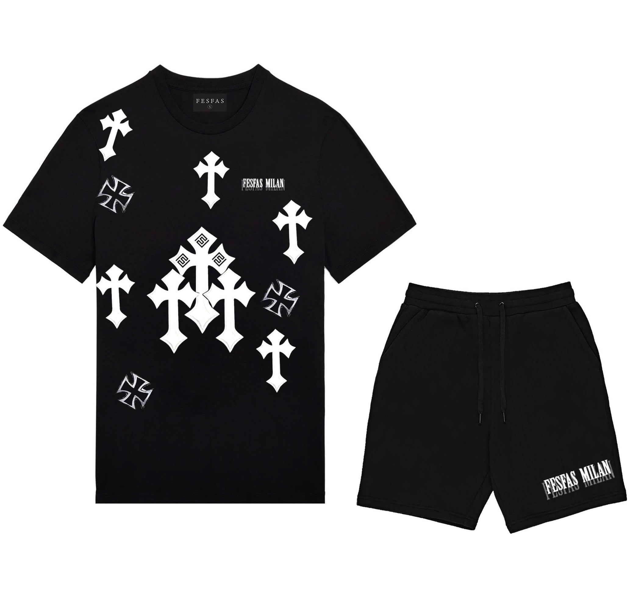 FesFas cross-print T-shirt Set | Black