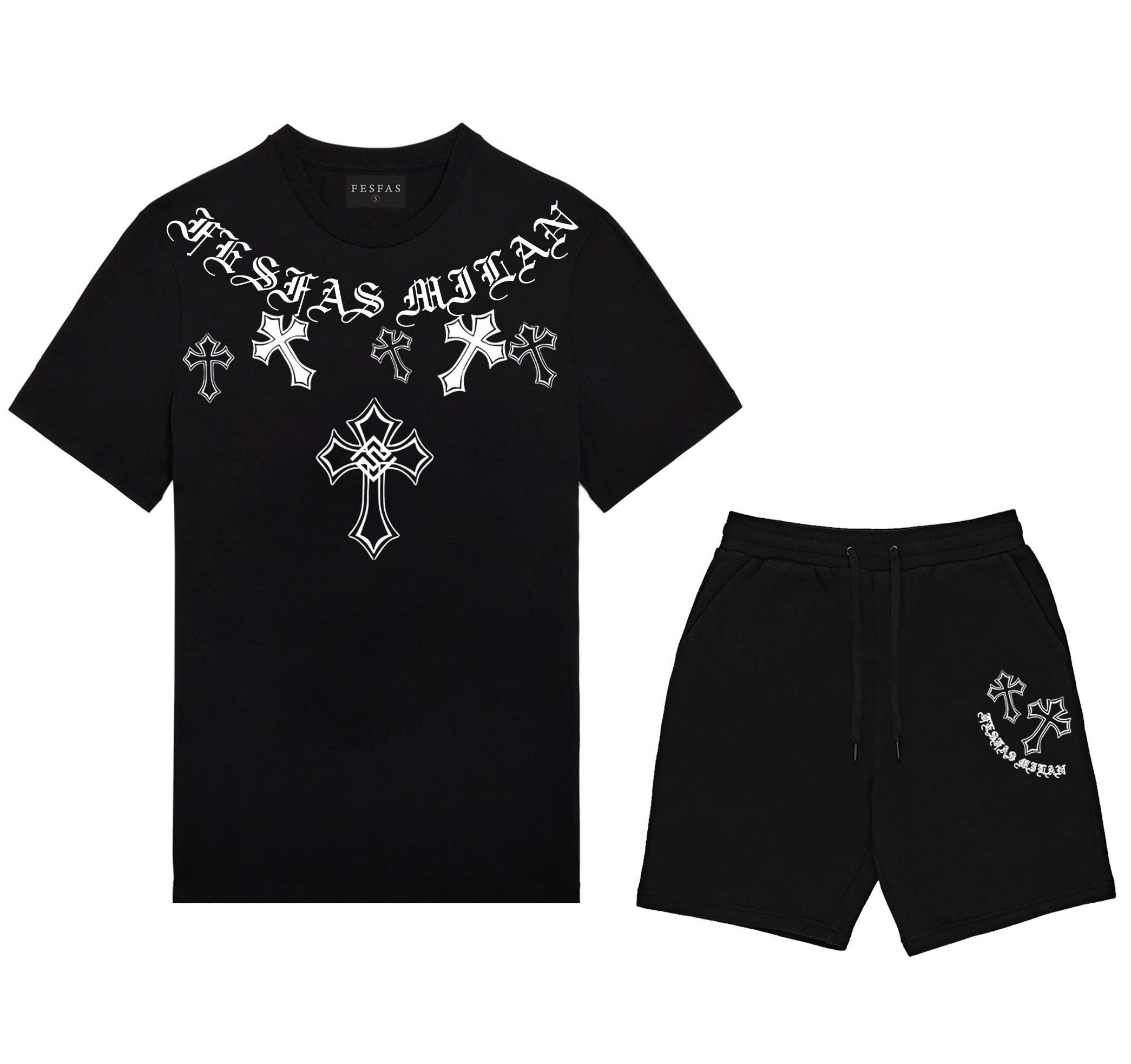 FesFas cross-print T-shirt Set | Black