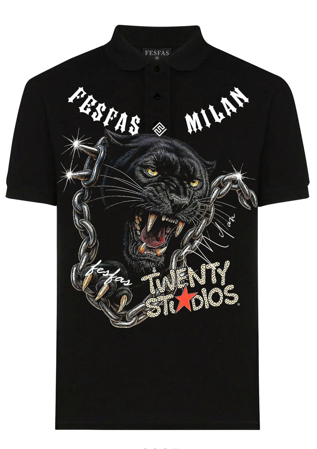 FesFas chains panther-print Polo Shirt | Black