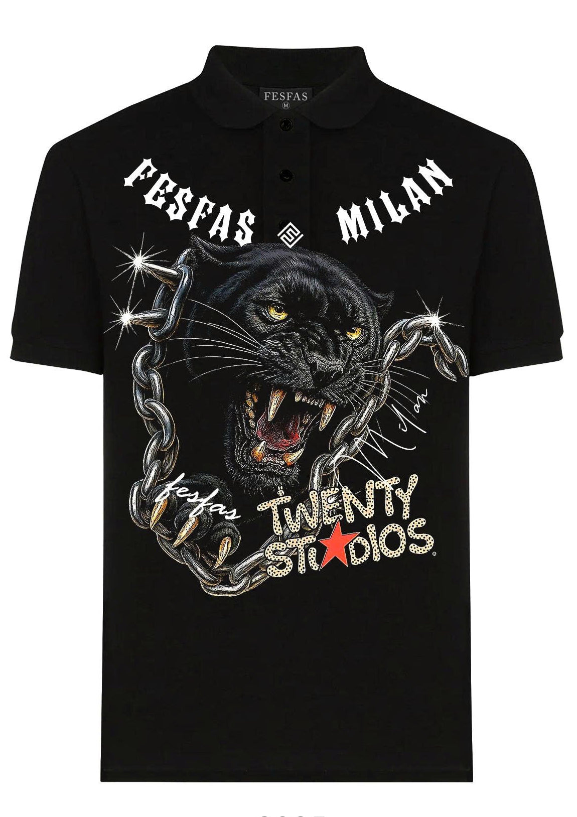 FesFas chains panther-print Polo Shirt | Black