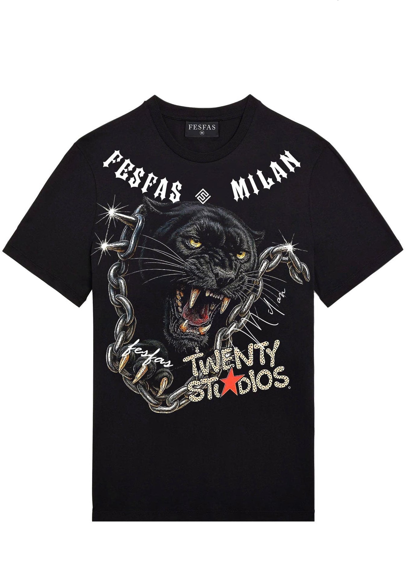 FesFas chains panther-print T-shirt | Black