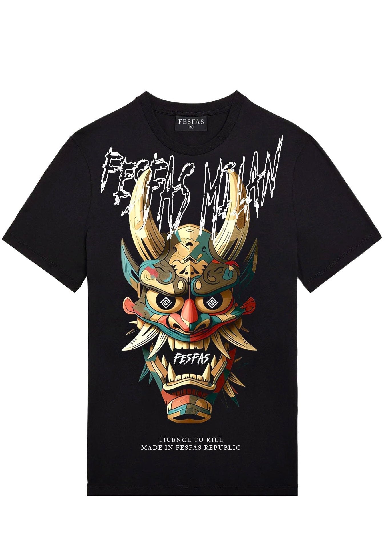 FesFas oni mask-print T-shirt | Black