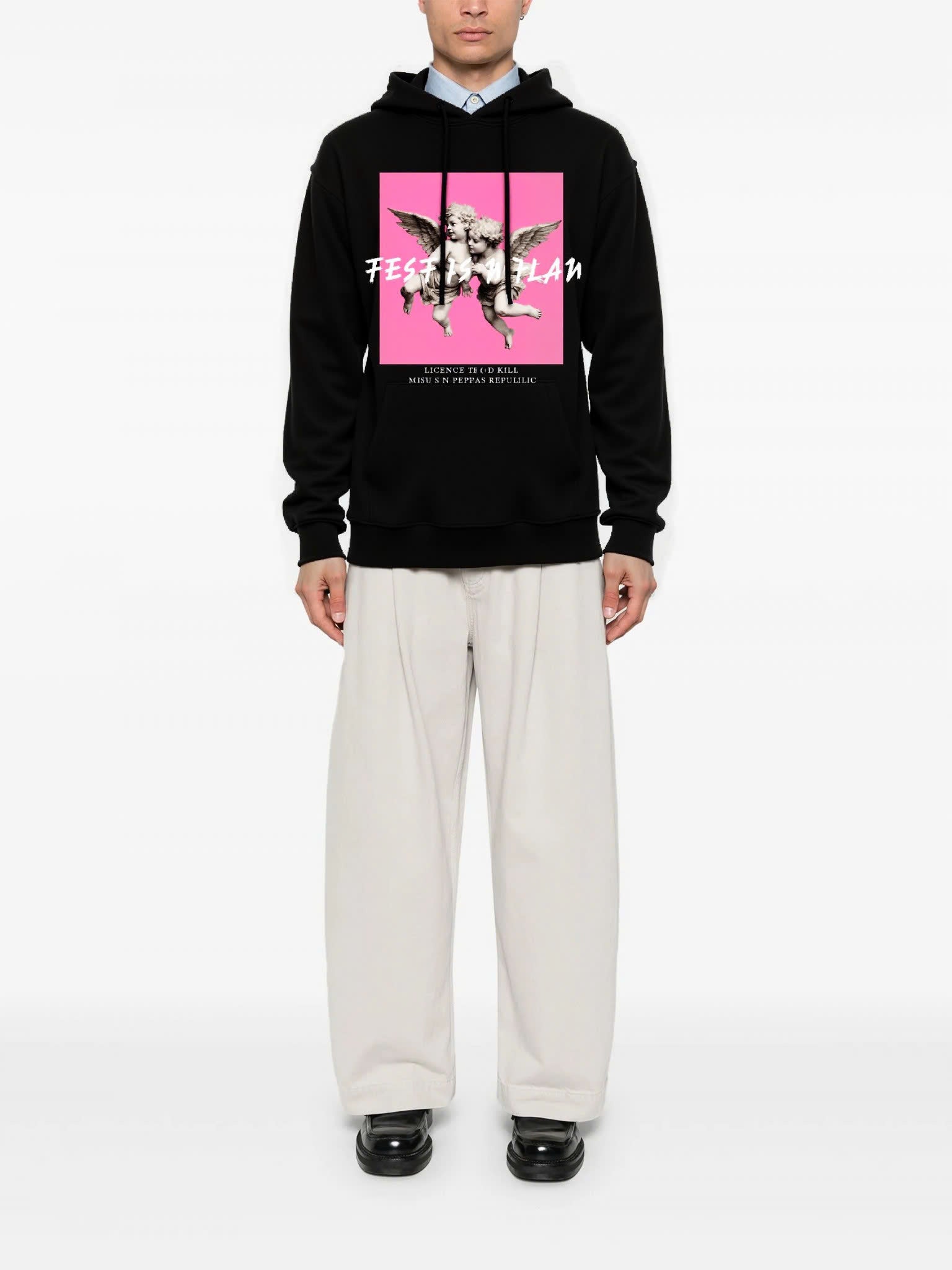 FesFas Angel-print Hoodie | Black | Men