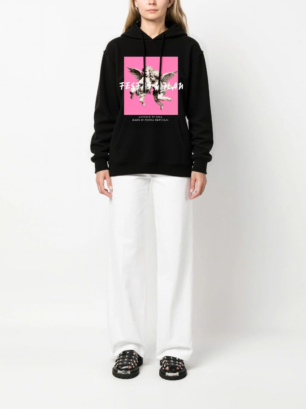 FesFas Angel-print Hoodie | Black