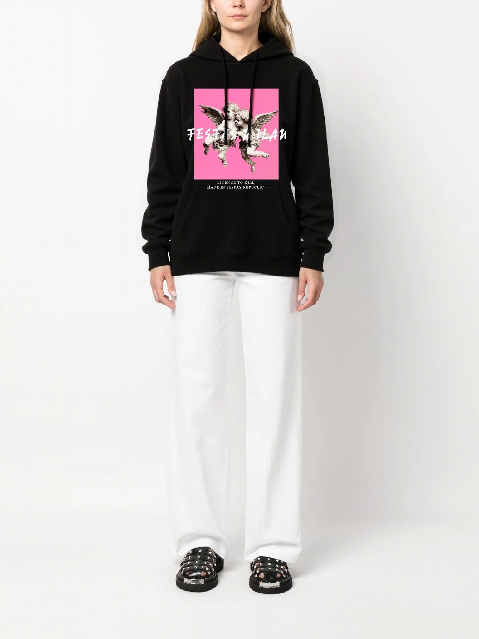 FesFas Angel-print Hoodie | Black