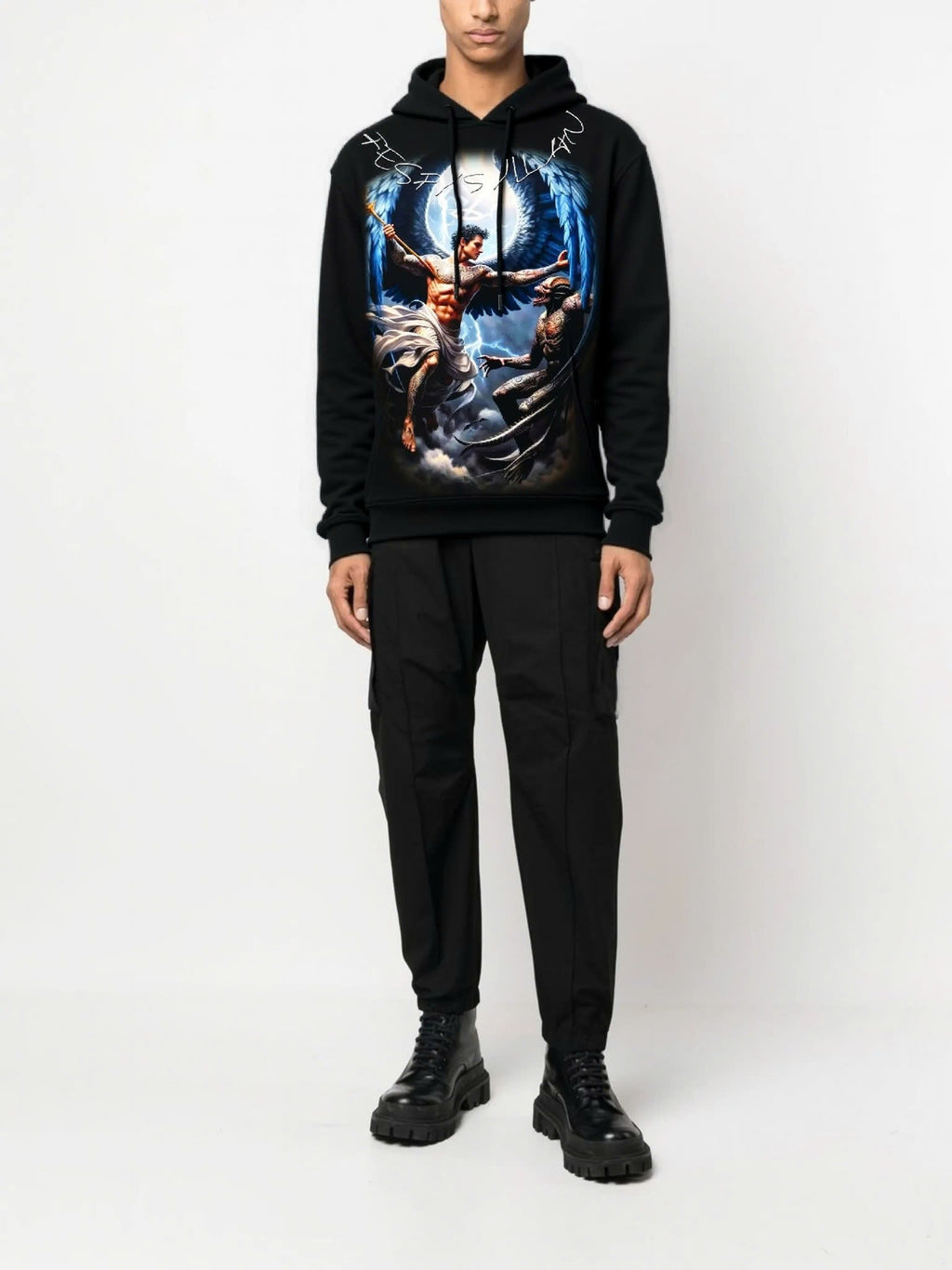 FesFas Angel-print Hoodie | Black