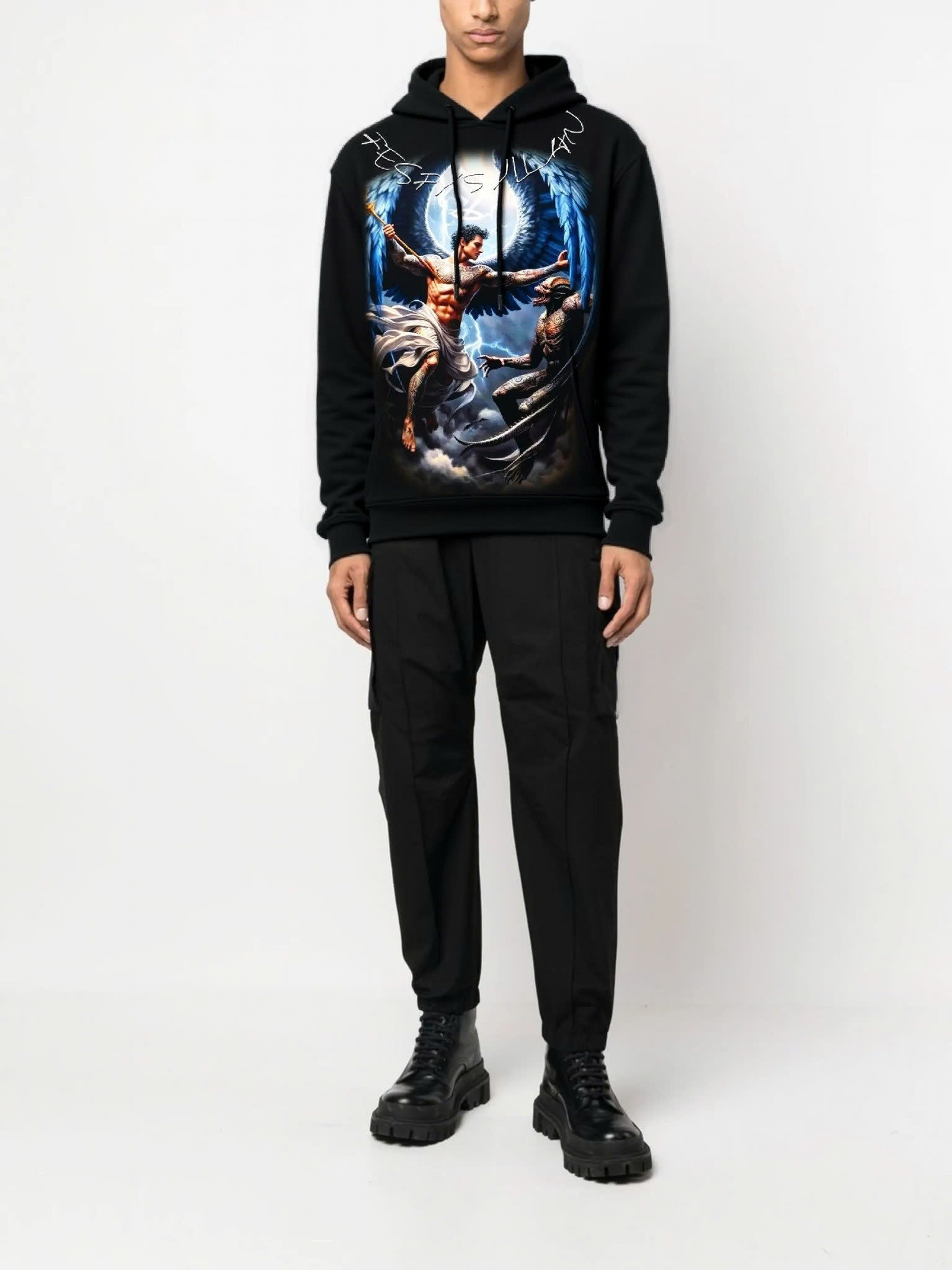 FesFas Angel-print Hoodie | Black