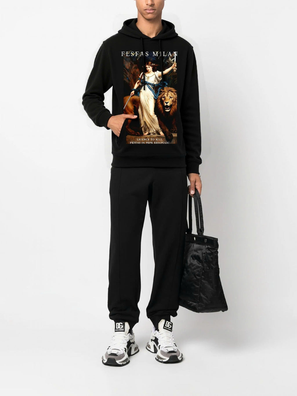 FesFas Lady-print Hoodie | Black